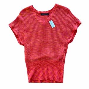 The Limited Orange Pink V-Neck Banded Bottom Top